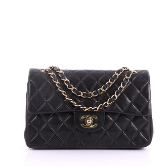 Chanel Vintage Classic Double Flap Bag Quilted Lambskin Small Black 371462