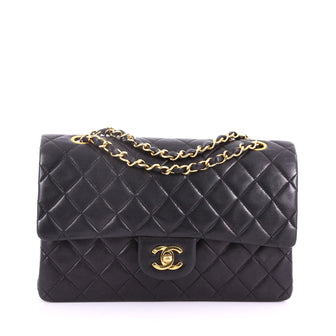 Chanel Vintage Classic Double Flap Bag Quilted Lambskin Medium Black 371501