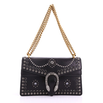 Gucci Dionysus Handbag Studded Leather Small Black 371552