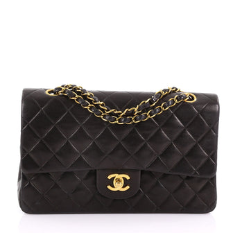 Chanel Vintage Classic Double Flap Bag Quilted Lambskin Medium Black 371561