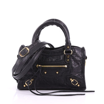 Balenciaga City Classic Studs Handbag Leather Nano Black 371641
