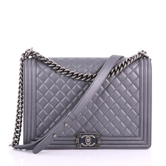 Chanel Boy Flap Bag Quilted Calfskin Large Gray 371661