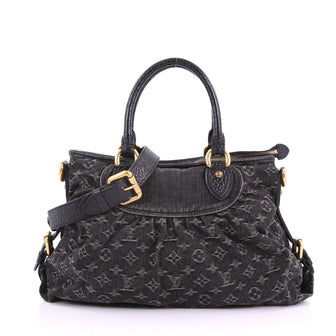 Louis Vuitton Neo Cabby Handbag Denim MM Black 371681