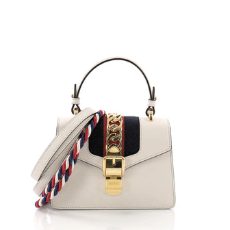 Gucci Sylvie Top Handle Bag Leather Mini White 371701
