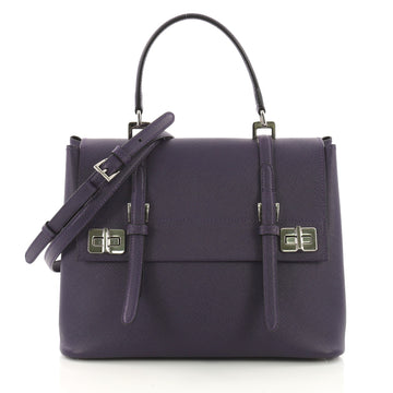 Half Flap Double Turn Lock Satchel Saffiano Leather Large