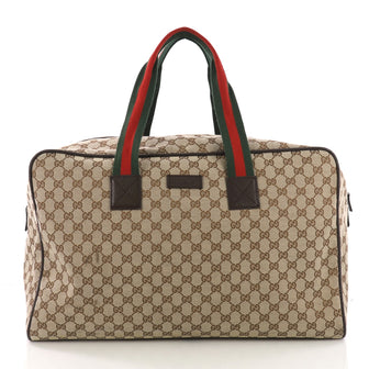 Gucci Web Carry On Duffle Bag GG Canvas Large Brown 371851