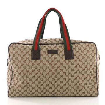 Gucci Web Carry On Duffle Bag GG Canvas Large Brown 371851