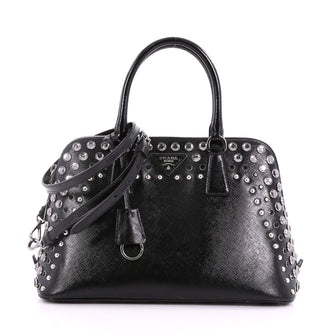 Prada Promenade Handbag Studded Vernice Saffiano Leather 371873
