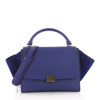 Celine Trapeze Handbag Leather Medium Blue 371881