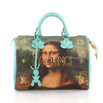 Louis Vuitton Speedy Handbag Limited Edition Jeff Koons Da Vinci Print Canvas 30 Blue 372021