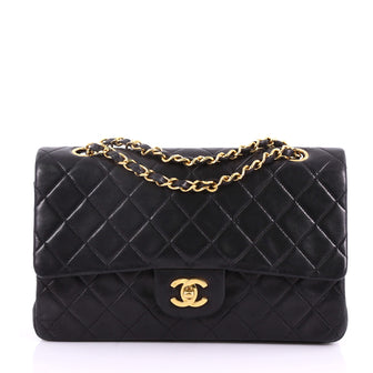 Chanel Vintage Classic Double Flap Bag Quilted Lambskin Medium Black 372101