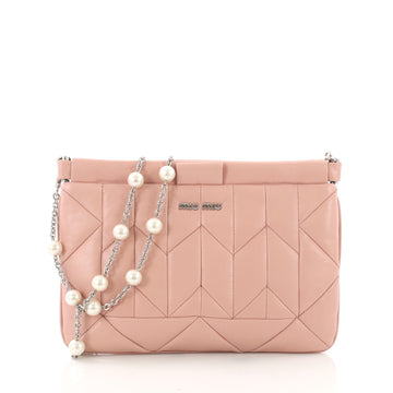 Miu Miu Pearl Clutch Pleated Leather Medium Pink 372122