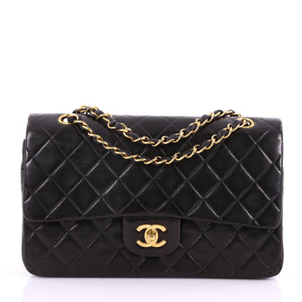 Chanel Vintage Classic Double Flap Bag Quilted Lambskin Medium Black 372141