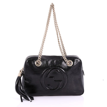 Gucci Soho Chain Zipped Shoulder Bag Patent Small Black 372221