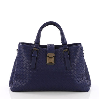 Bottega Veneta Roma Handbag Intrecciato Nappa Small Blue 372227