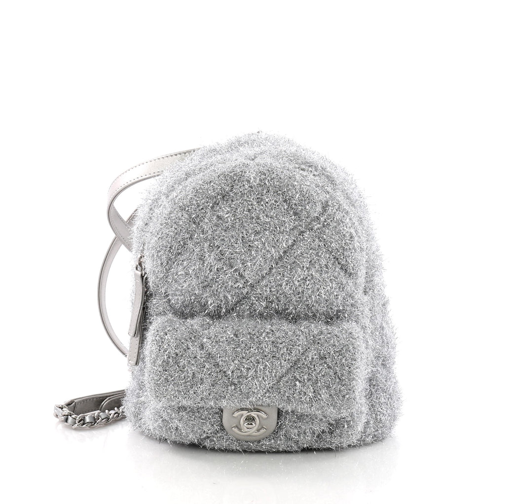 Chanel CC Pocket Backpack Quilted Knit Pluto Glitter Mini 372371 display picture 3