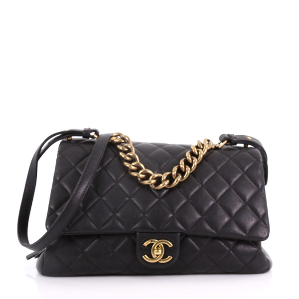 Chanel Trapezio Flap Bag Quilted Sheepskin Large Black 3724517