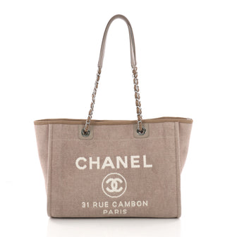 Chanel Deauville Chain Tote Canvas Small - Designer Handbag Brown 3724521