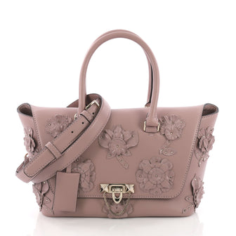 Valentino Demilune Flap Satchel Leather with Studded Applique Small Pink 372458