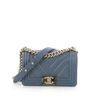 Chanel Boy Flap Bag Chevron Caviar Small Blue 372462