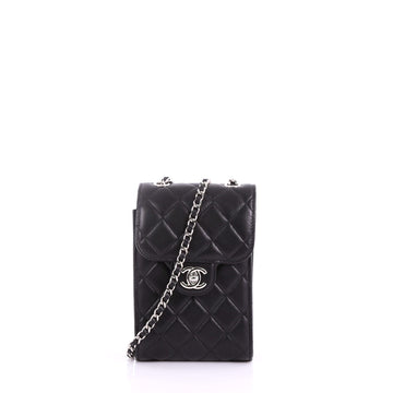 Chanel Model: CC Flap Phone Holder Crossbody Bag Quilted Lambskin Black 37260/1