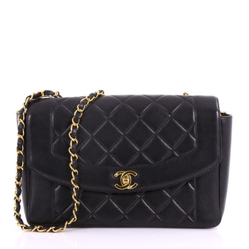 ents: Height 6", Width 9.5", Depth 3", Strap Drop 20" Designer: Chanel Model: Vintage Diana Flap Bag Quilted Lambskin Medium black 37261/1