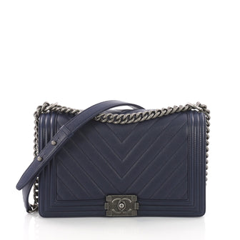 Chanel Boy Flap Bag Chevron Caviar New Medium Blue 372931