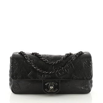 Chanel Precious Symbols Flap Bag Embossed Leather Medium Black 37293/2