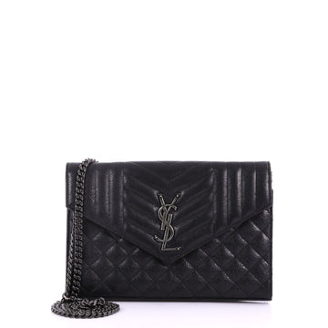 Saint Laurent Classic Monogram Chain Wallet Mixed Matelasse Leather Medium Black 372951