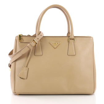 Prada Double Zip Lux Tote Saffiano Leather Medium Neutral 372991