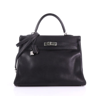 Hermes Kelly Handbag Black Swift with Palladium 37316146