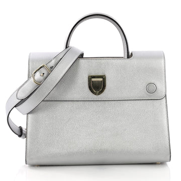 Christian Dior Diorever Top Handle Bag Leather Medium Silver 37316181