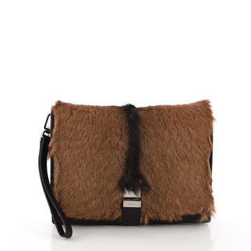 Prada Buckle Flap Messenger Bag Goat Fur Small Brown 37316198