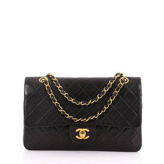 Chanel Vintage Classic Double Flap Bag Quilted Lambskin Medium Black 3731635