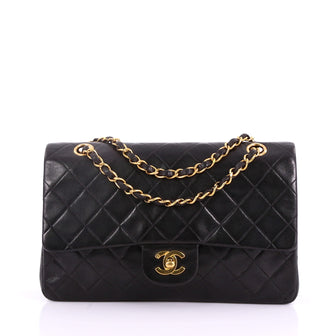 Chanel Vintage Classic Double Flap Bag Quilted Lambskin Medium Black 3731636