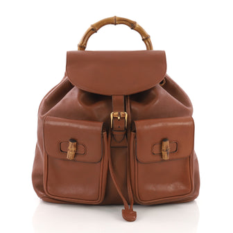  Gucci Model: Vintage Bamboo Backpack Leather Medium Brown 37316/52