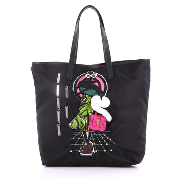 Prada Open Tote Tessuto with Applique Large Black 3731672