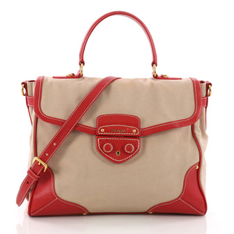 Prada Convertible Pushlock Flap Satchel Canvas with Leather Large Red 3731692