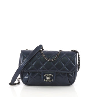 Chanel Pleated Chain Flap Bag Quilted Calfskin Small Blue 3731697