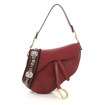 Christian Dior Saddle Handbag Leather Medium Red 373231