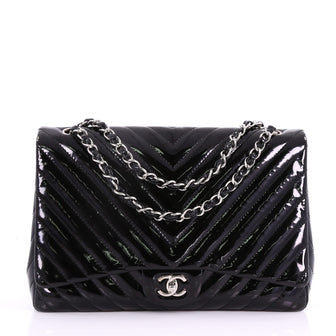 Chanel Classic Single Flap Bag Chevron Patent Maxi Black 373254