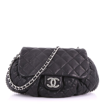 Chanel Chain Around Flap Bag Quilted Leather Large Black 373255