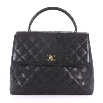 Chanel Vintage Classic Top Handle Flap Bag Quilted Caviar 373275