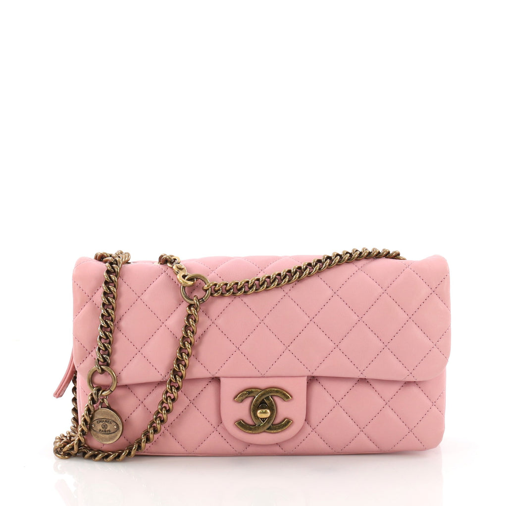 Chanel CC Crown Flap Bag Quilted Leather Small Pink 373392