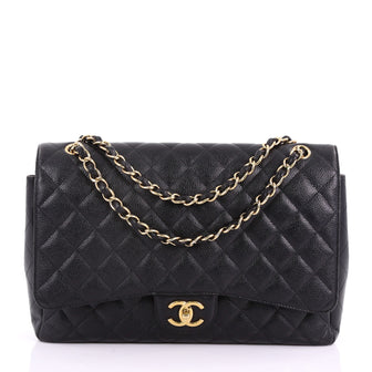 Chanel Classic Double Flap Bag Quilted Caviar Maxi Black 373441