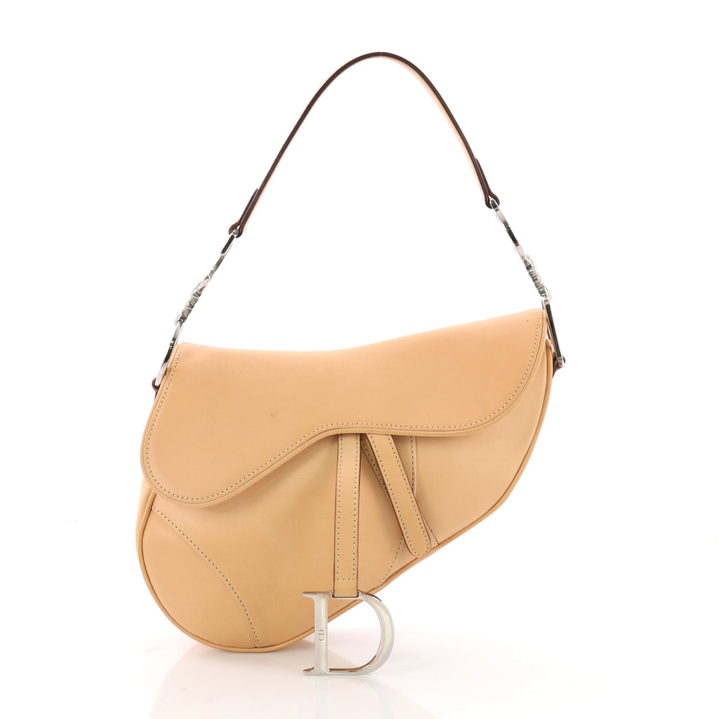 Christian Dior Vintage Saddle Bag Leather Medium Neutral 373484