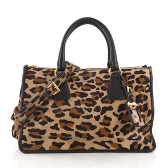 Prada Double Zip Frame Tote Cavallino Calf Hair and Leather Large Brown 373492