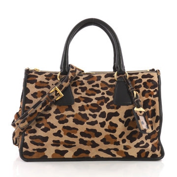 Prada Double Zip Frame Tote Cavallino Calf Hair and Leather Large Brown 373492