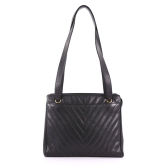 Chanel Vintage Zip Shoulder Bag Chevron Caviar Medium Black 37370102