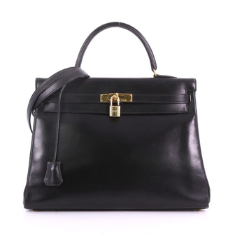 Hermes Kelly Handbag Black Box Calf with Gold Hardware 3737010